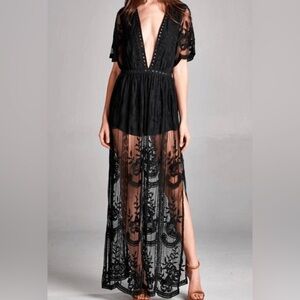 Honey Punch Romper Lace Overlay